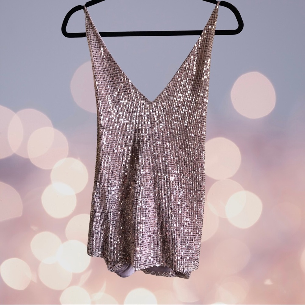 Express Pleated Sequin Surplice Back Cami